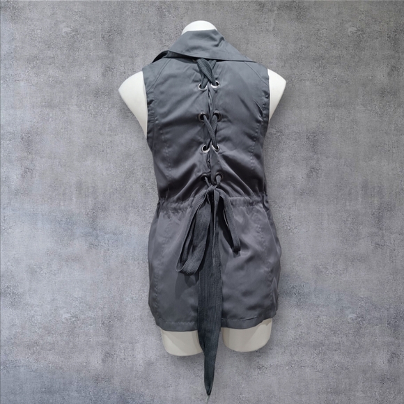 Democracy Size XSmall Gray Cinch Waist Cargo Pockets Accent Back Vest Lined - Picture 4 of 12